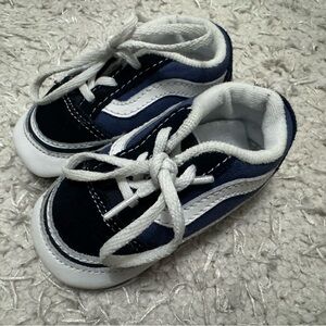 Vans Old Skool Crib Baby Shoes 4 Black & Blue Laces Slip On